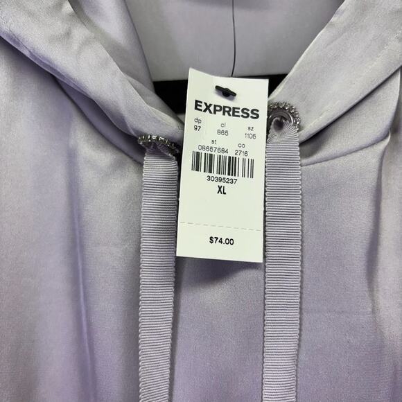 Express Shiny Satin Hoodie Pullover Size XL Silver Metallic Drawstring - Picture 6 of 8